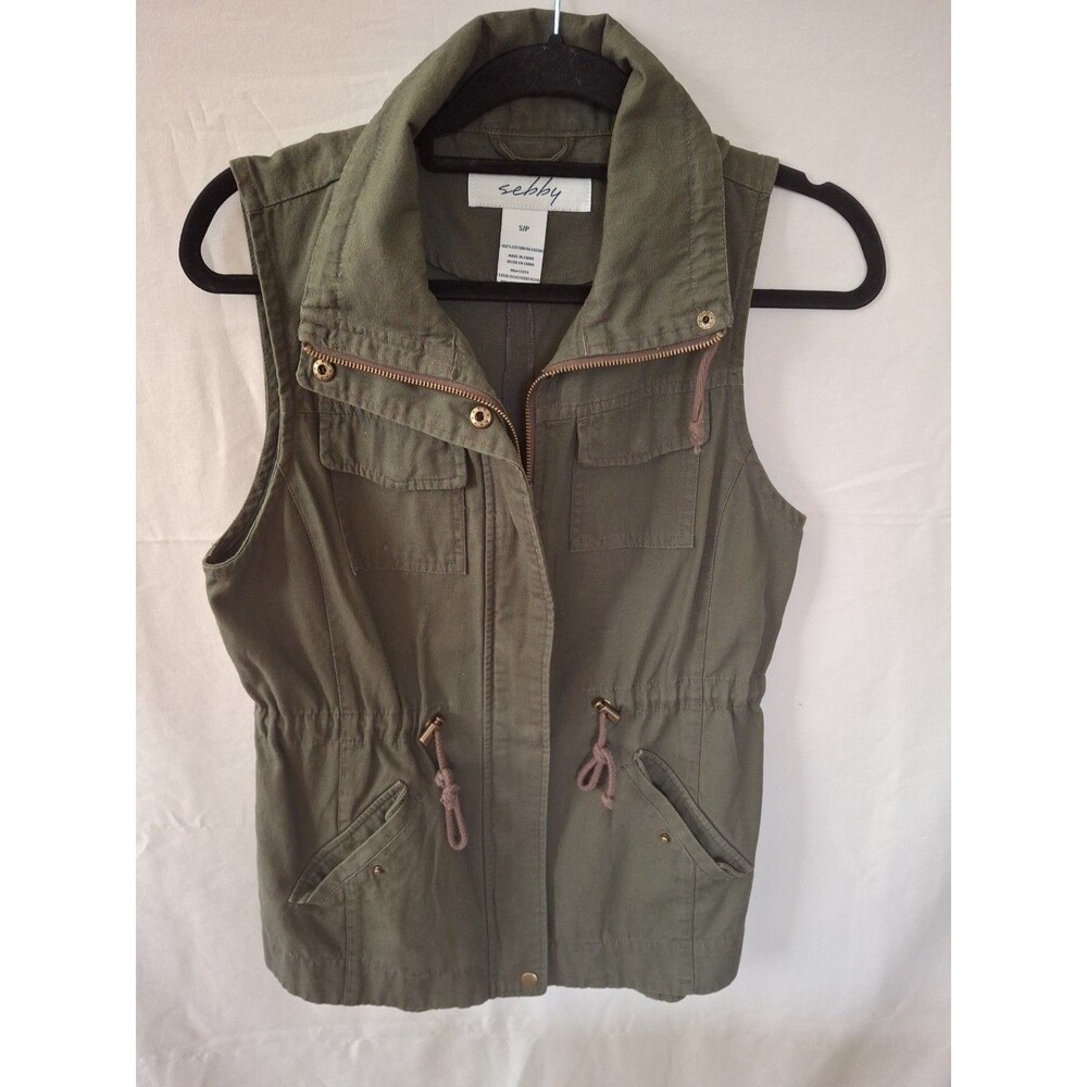 Sebby Women’s Olive Green Drawstring Full Zip Vest Jacket in Size S/P